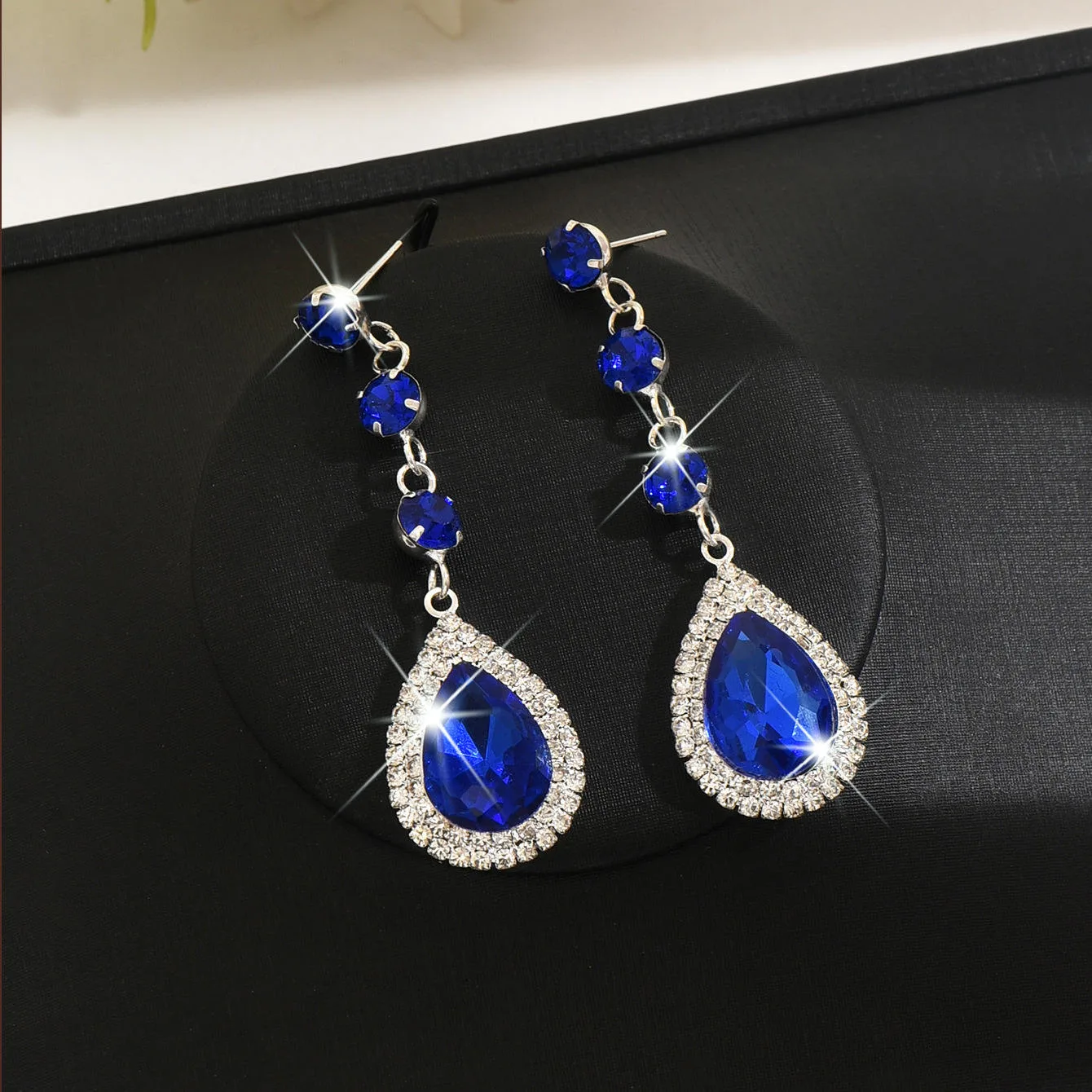 Wholesale Luxury Rhinestone Water Drop Shaped Long Pendant Earrings Women Fashion Colorful Earrings for Wedding Gift Jewelry view 2