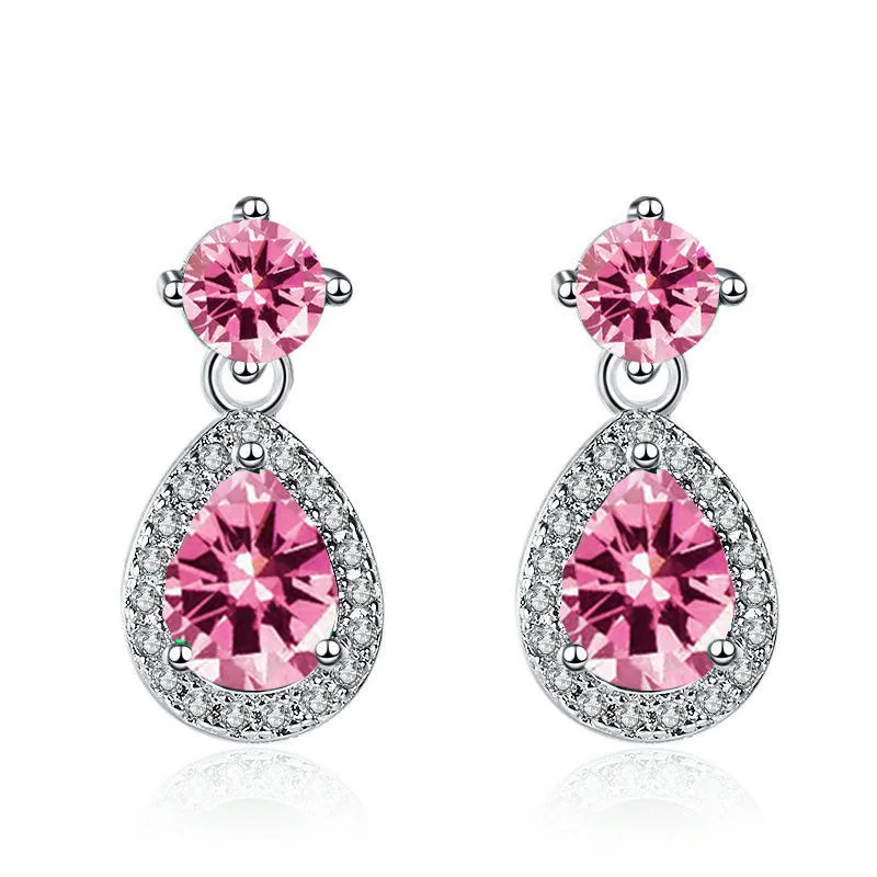 Wholesale Earrings Fashion Jewelry Colorful Cubic Zirconia Earrings Dangle Water Dropping Earrings Pendant Earrings for Women view 2