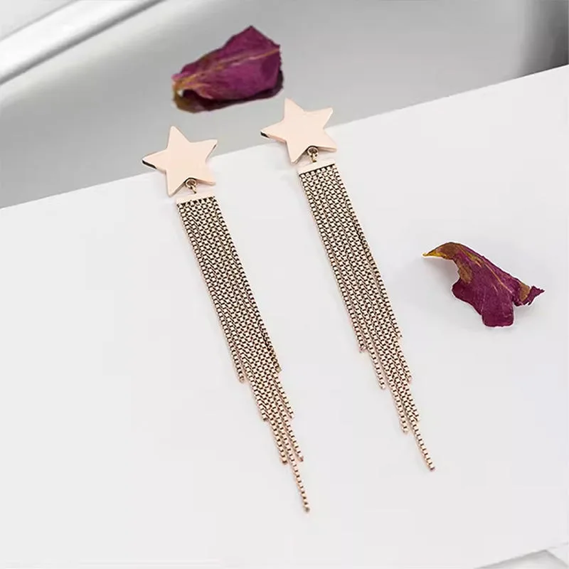 Muxcor Women Jewelry Joias De Luxo Fancy Fashion Jewellery for Ladies Star Shape Tassel Anti-allergy Needles Drop Stud Earrings view 2