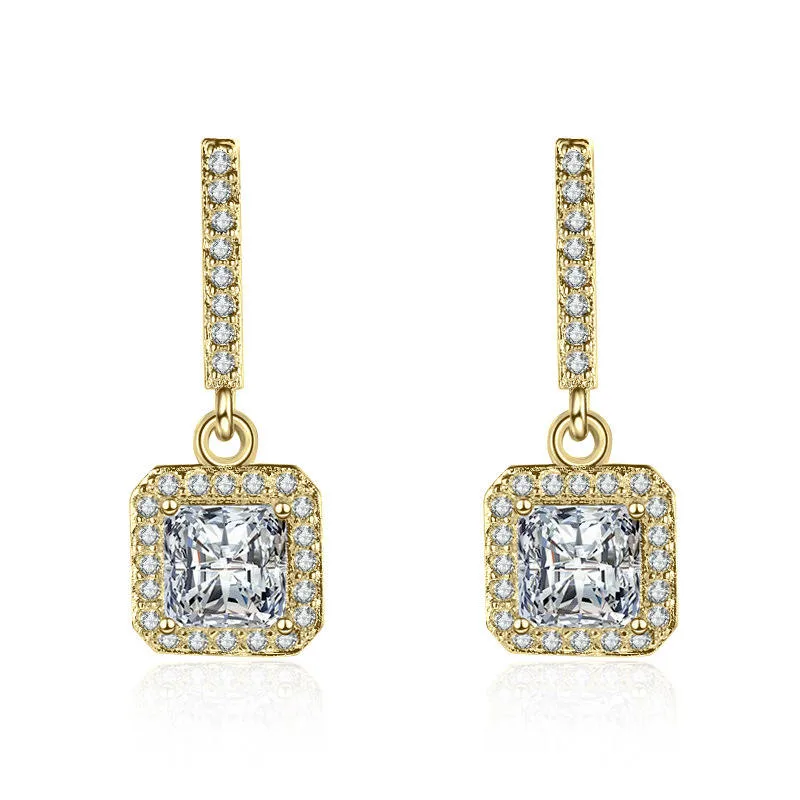 Wholesale Earrings Dangle Trendy Woman Pendant Earrings Wedding Party Sugar Cube Zirconia Earrings Fashion Jewelry view 2