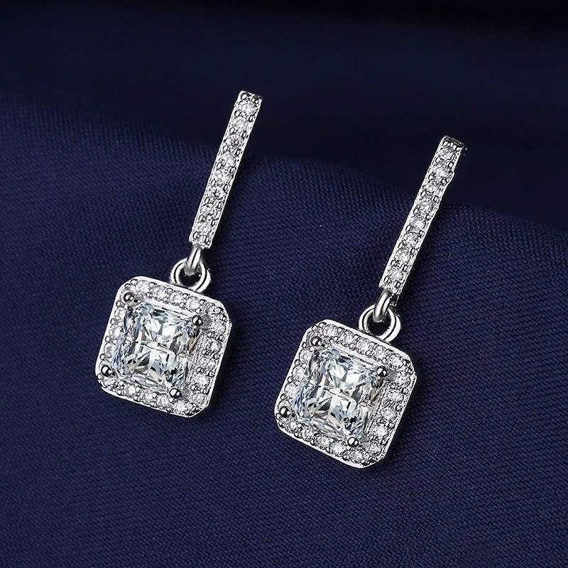 Wholesale Earrings Dangle Trendy Woman Pendant Earrings Wedding Party Sugar Cube Zirconia Earrings Fashion Jewelry view 3