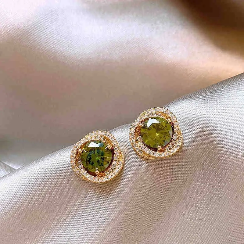Wholesale Custom Fashion Women Wedding Christmas Jewelry Brass Emerald Shiny Zircon Sparkly Round Designer Elegant Stud Earrings view 2