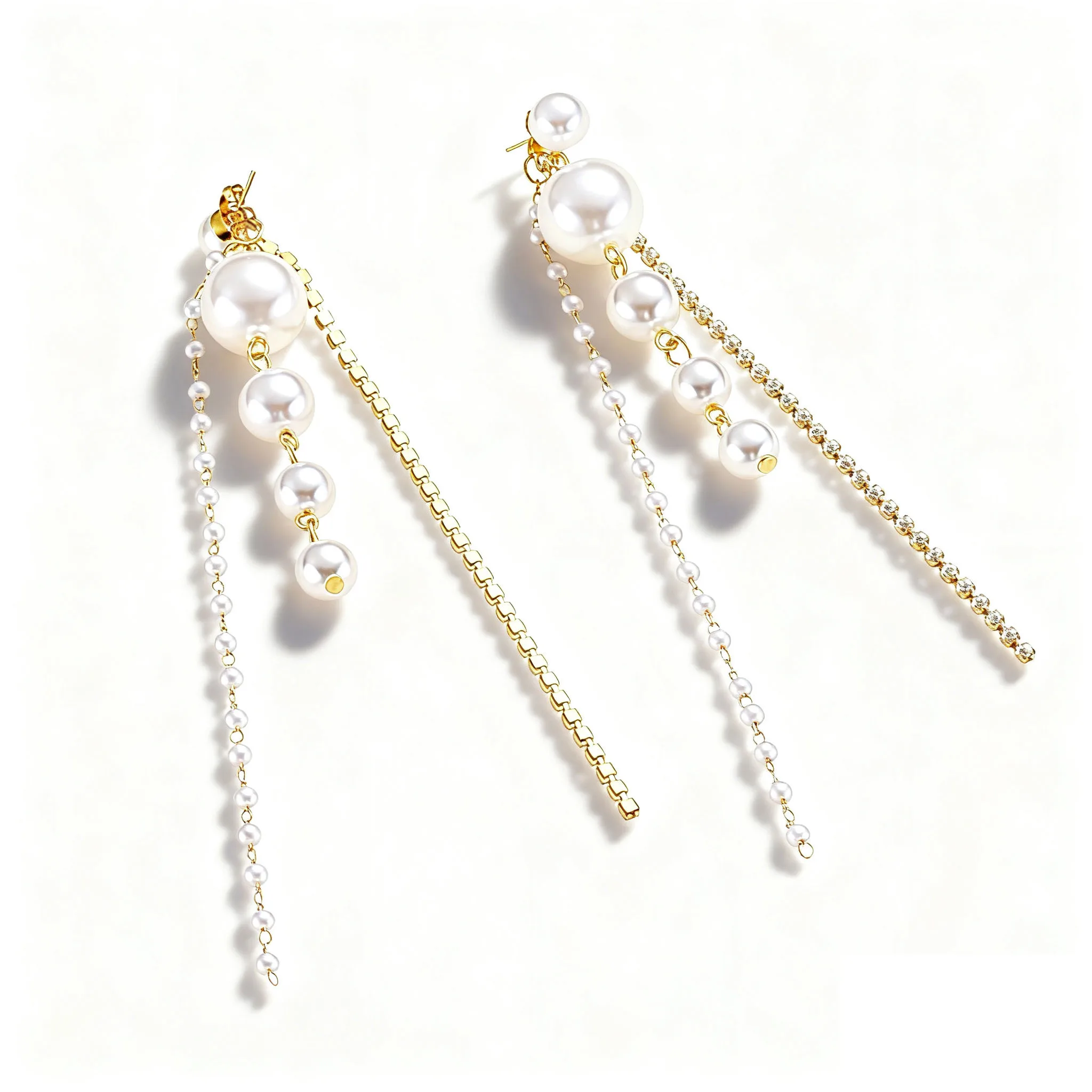 Long Pearl Tassel Drop Dangle Earrings for Women Faux Pearl Zircon Chain Statement Wedding Bridal Elegant Party Fashion Jewelry view 2