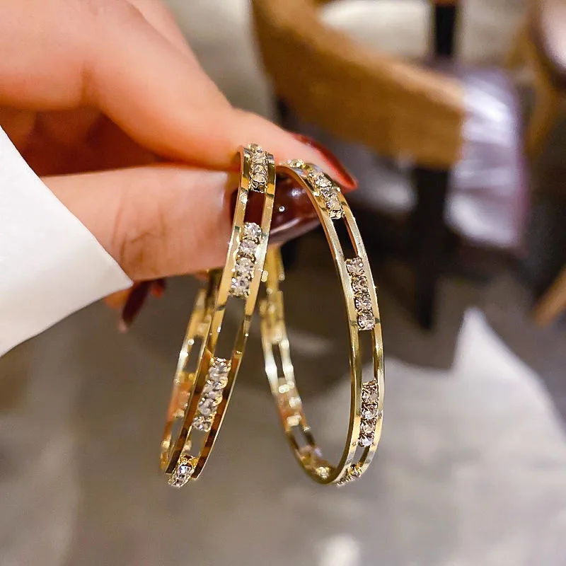 MUXCOR Gold Plated Alloy Jewelry Rhinestones Encrusted Hoop Wholesale Fashion Earrings Joias De Luxo