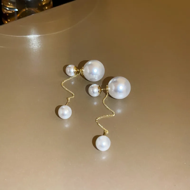 Elegant Double Sided Pearl Drop Earrings Gold Chain Versatile Long Wholesale Fashion Earrings for Women Suitable Daily Wear view 2