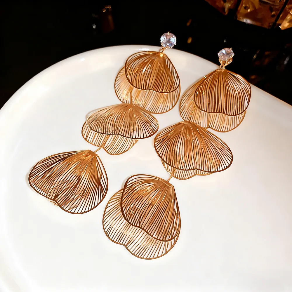 Glamorous Gold Tone Layered Leaf Drop Earrings with Sparkling Crystal Statement Jewelry for Women Evening Party view 3