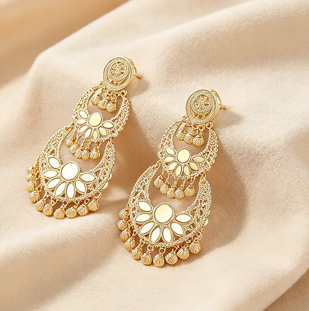 kashmiri jhumka earrings metal slice bohemian hoop earrings trendy exaggerated luxury unique ethnic ear jewelry for women view 2
