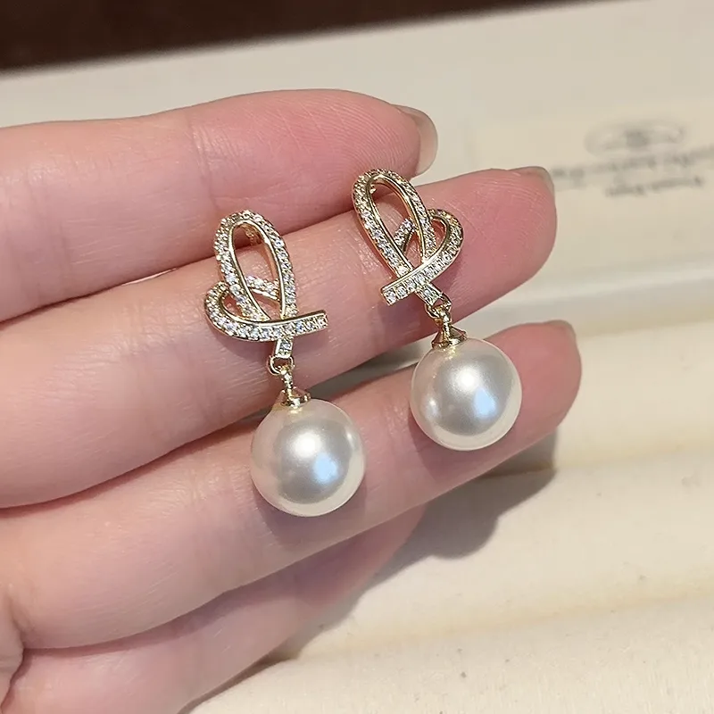 Bulk Hypoallergenic Drop Earrings Heart CZ Pearl Design Night Styling Earrings Jewelry Joias De Luxo Fancy Jewellery for Ladies