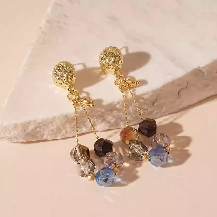 Wholesale Earrings Fashionable Unique Style Silver Needle Pleated Round Glass Bead Tassel Earrings Classic Luxury Jewelry Women view 2
