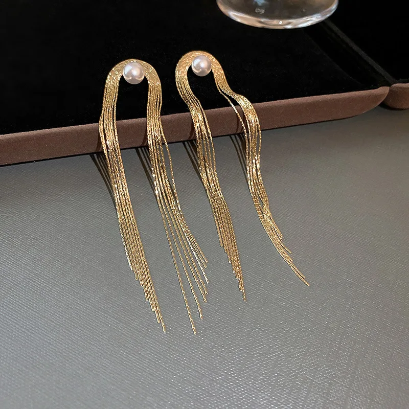 Women Wholesale Earrings Dangle Trendy Drop Waterdrop Tassel Pearl Crystal Wholesale Earrings Fashion Jewelry view 2