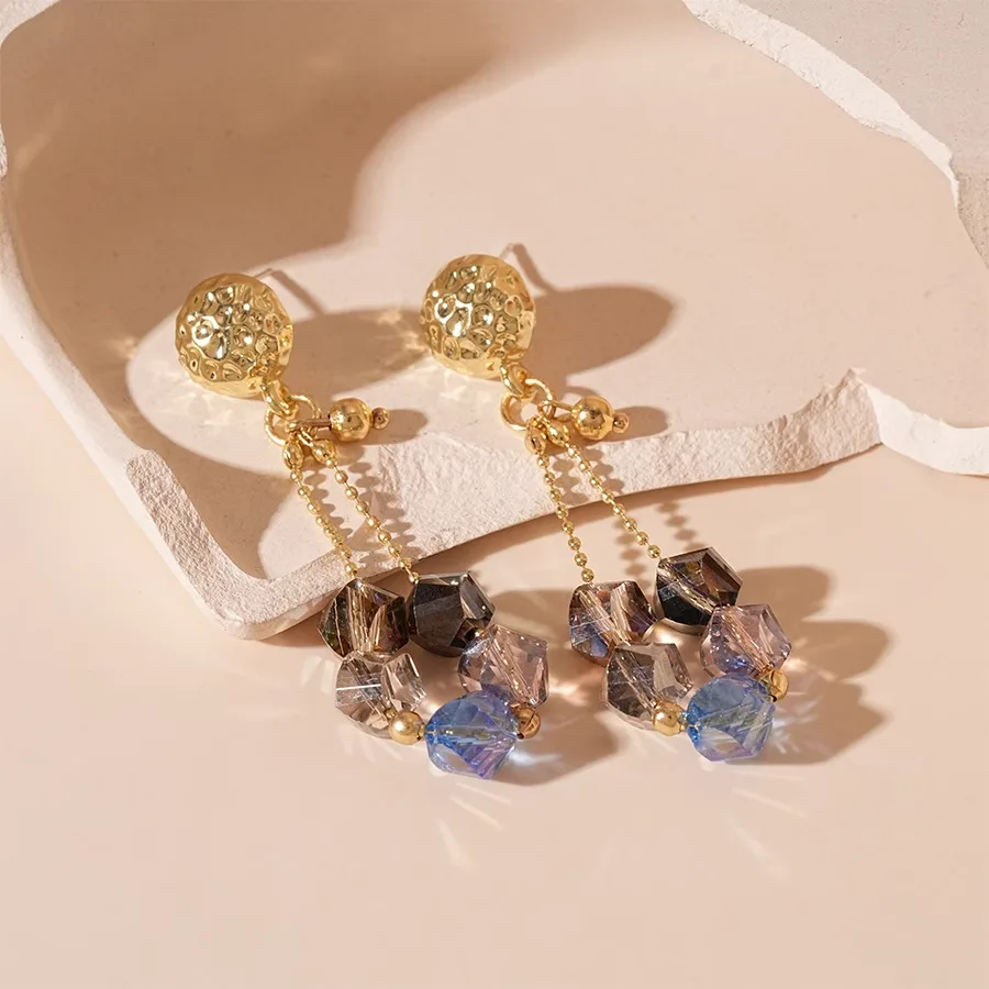 Wholesale Earrings Fashionable Unique Style Silver Needle Pleated Round Glass Bead Tassel Earrings Classic Luxury Jewelry Women view 3