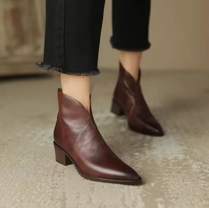 Autumn Winter New Retro Martin Boots European American High‑End Mid Heel Ankle Boots Chunky Heel Short Boots