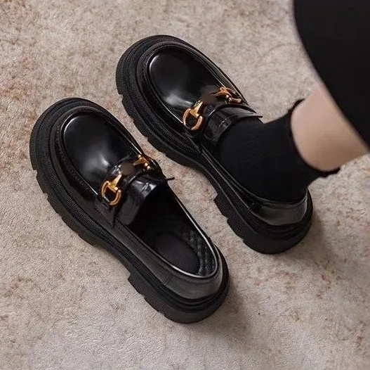 Women British Style Platform Loafers Autumn Dopamine Leather Shoes For Dresses view 3