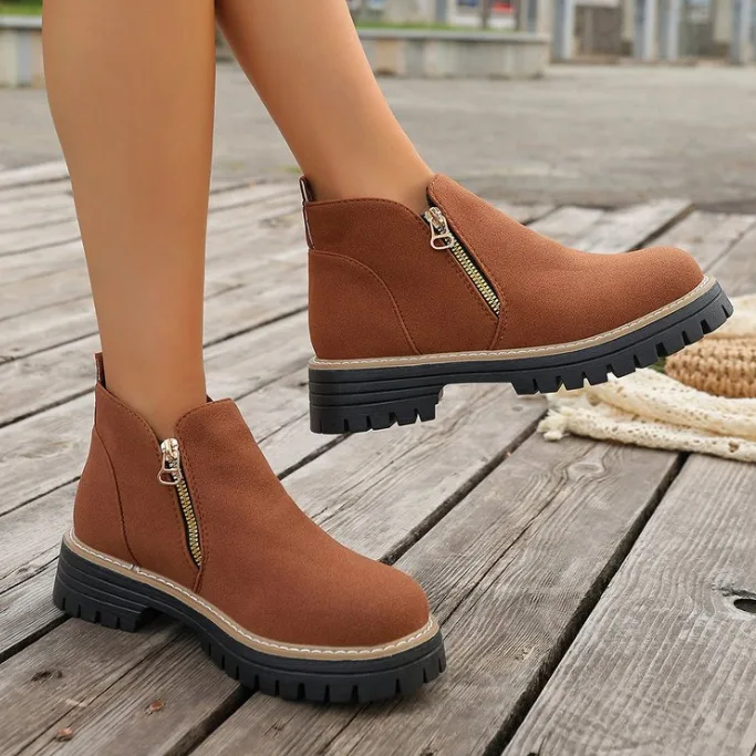 Plus Size Women Casual Ankle Boots New Autumn Winter High‑Top Fashion Casual Short Boots Flat Shoes