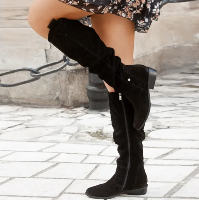 Autumn Winter New Arrival Low Heel Side Zipper Women Tall Boots Suede Size 40‑43 view 3