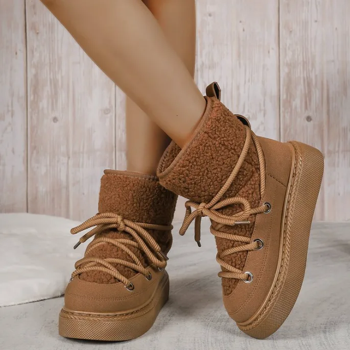 Plus Size Women Thick Sole Cross Strap Snow Boots New Autumn Winter Thickened Mid‑Calf Below‑Knee Warm Women Boots view 2