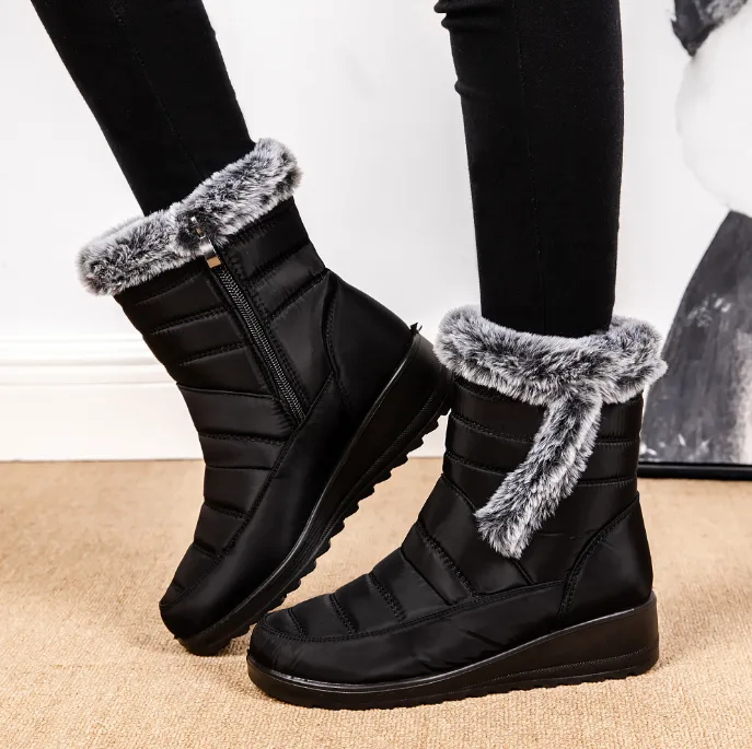 Women Tall Snow Boots With Faux Rabbit Fur Collar Side Zipper Waterproof Warm Casual Ladies Shoes Cross‑Border view 3
