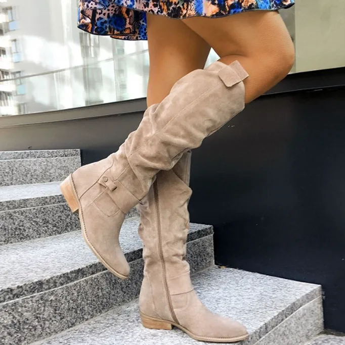 Autumn Winter New Arrival Low Heel Side Zipper Women Tall Boots Suede Size 40‑43