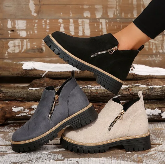Plus Size Women Casual Ankle Boots New Autumn Winter High‑Top Fashion Casual Short Boots Flat Shoes view 3