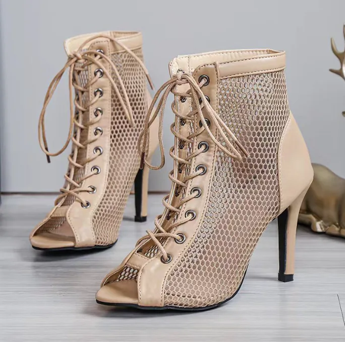 Women Fashion Mesh Peep Toe Thin High Heel Sexy Sandals European American Style view 2