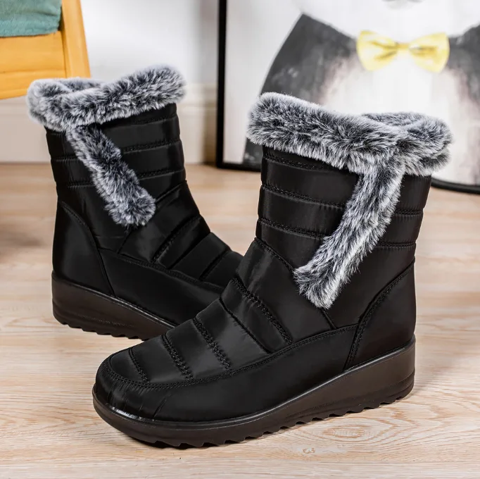 Women Tall Snow Boots With Faux Rabbit Fur Collar Side Zipper Waterproof Warm Casual Ladies Shoes Cross‑Border view 2