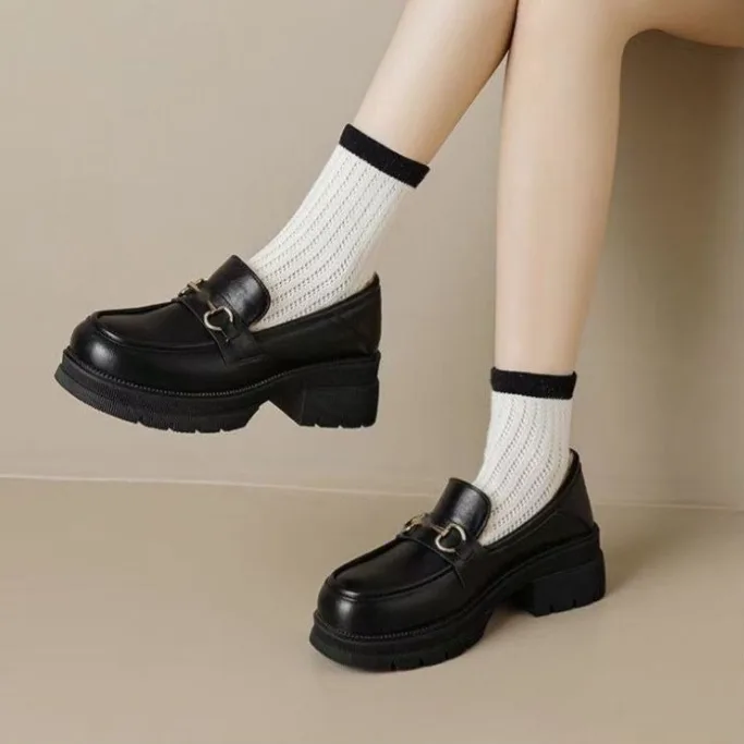 Women British Style Platform Loafers Autumn Dopamine Leather Shoes For Dresses