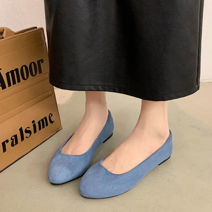 Spring Autumn New Suede Korean Style Pointed Toe Flats Candy Color Women Shoes Plus Size 40‑43