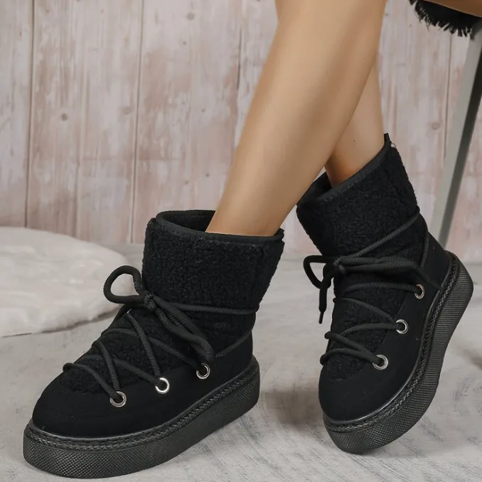 Plus Size Women Thick Sole Cross Strap Snow Boots New Autumn Winter Thickened Mid‑Calf Below‑Knee Warm Women Boots view 3