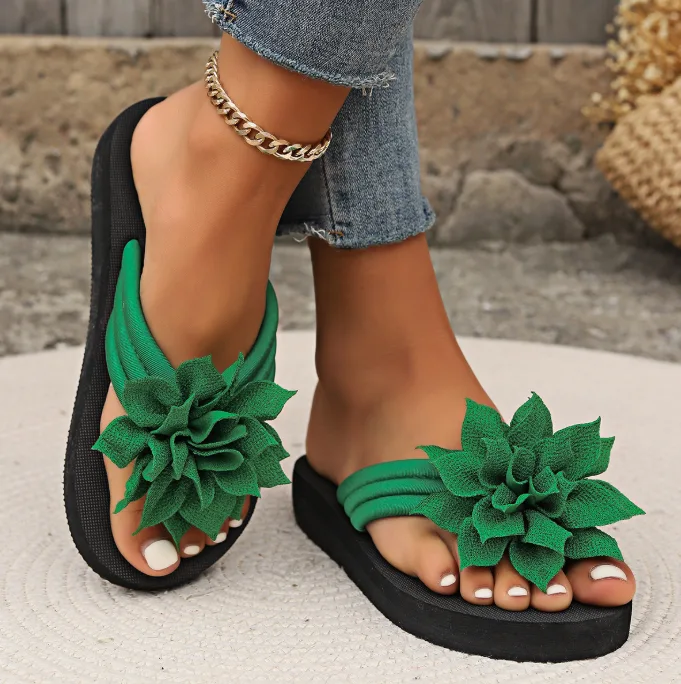 Flat Slippers Plus Size Women Flower Thong Flip Flops Lightweight Versatile Beach Sandals For Foreign Trade Independent Station