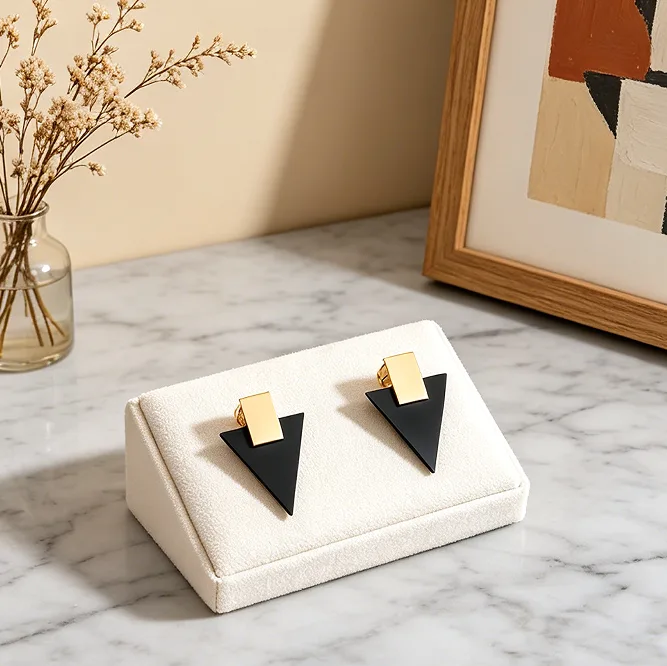 Exaggerated Two Tone Geometric Triangle Pendant Necklaces Contrast Color Drop Earrings Minimalist Street Women Statement Jewelry view 2