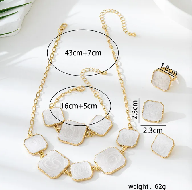 Chic Swirl Texture Square Patchwork Pendant Necklaces Bracelet Stud Earrings Ring Minimalist Statement fancy jewelry for ladies Women view 2