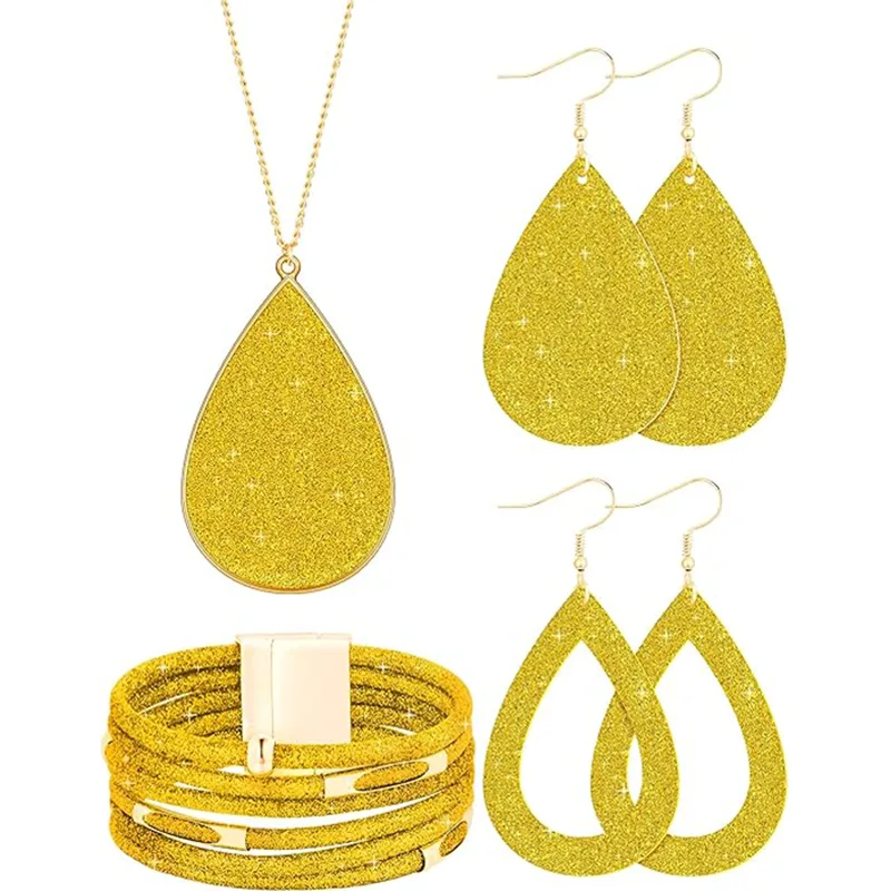 Y2K gold pendant necklace set drop earring for women boho vintage bangles trendy luxury retro jewelry gift