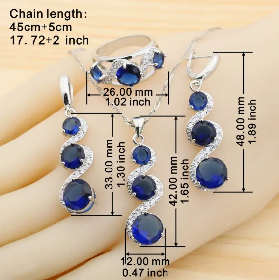Full blue Rhinestone pendant necklace luxury hoops earrings bracelets ring fancy for ladies Women luxury jewelry sets view 2