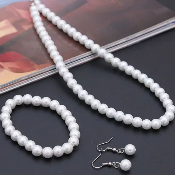 elegant Imitation Pearl 3 Piece classic jewelry sets necklaces earrings bracelet for women gift