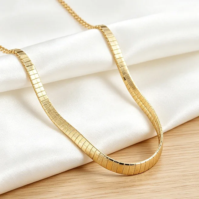 gold Hypoallergenic Snake Choker Necklaces Bracelets Minimalist Smooth Flat Chain Stainless Steel Jewelry Sets For Women Stackable Accessories view 2