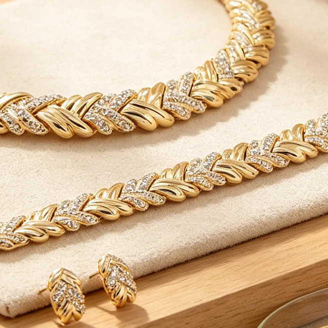 Dubai Luxury Two Tone Twisted Textured Collar Necklaces Geometric Earrings Wide Bracelets Statement Rings women Wedding Jewelry Sets view 2