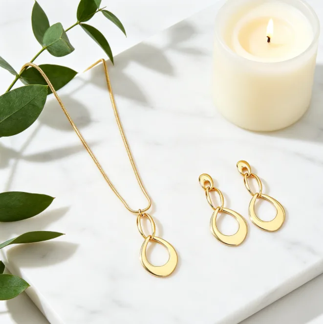 Long Interlinked Teardrop Hollow Loop Pendant Necklaces chunky Drop Earrings Minimalist Chic Daily Office Women Statement Fashion Jewelry