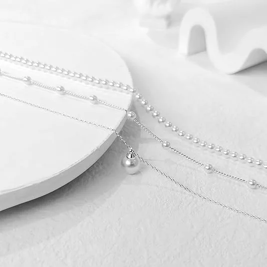 designer inspired Minimalist Triple Layer Pearl Stacked Necklaces for Women Daily party fashion Layering Jewelry view 2