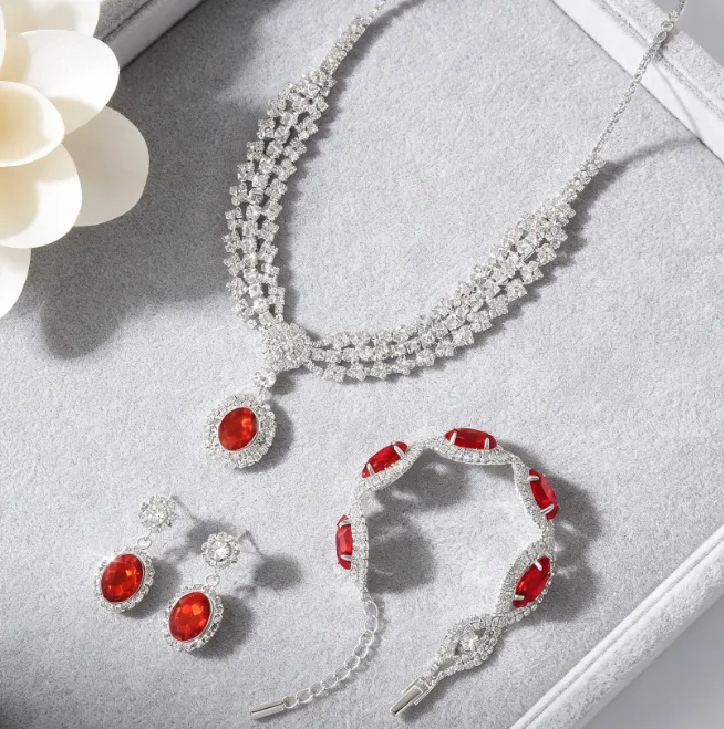 Gothic Vintage Luxury black Rhinestone Pendant Necklaces diamond Bracelet Drop Earrings Wedding Statement Jewelry for Women sets view 2