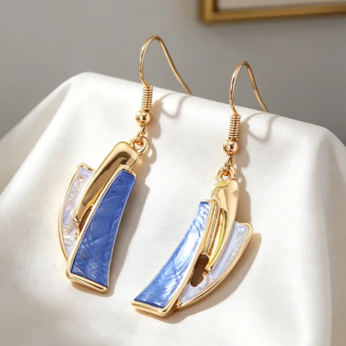 Bohemian Oil Painting Gradient Blue Irregular Geometric Bib Choker Necklaces Drop Earrings Ethnic Statement Jewelry for Women view 3
