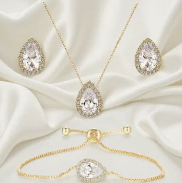 luxury waterdrop Rhinestone pendant Necklaces Drop Earrings Irregular Bracelets for bridal fashion Women Wedding Jewelry Sets