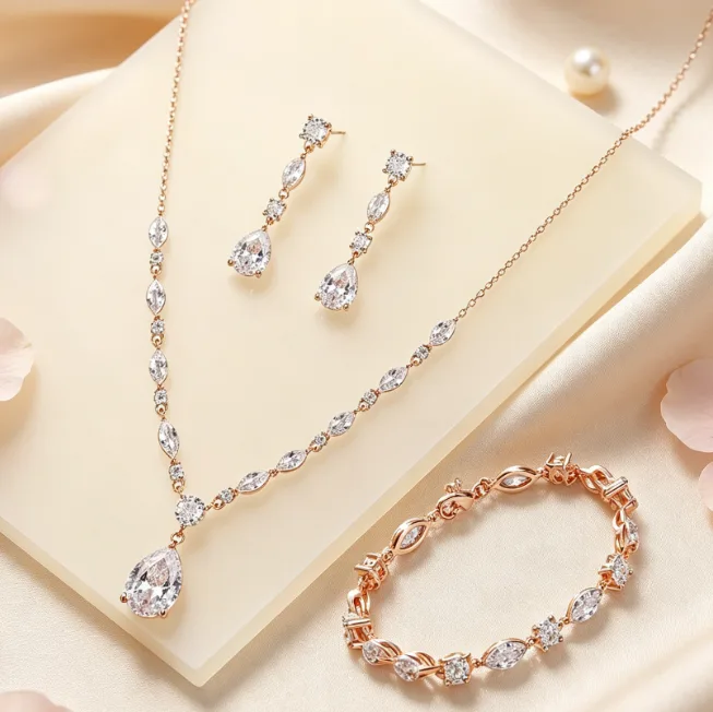 Elegant Marquise Teardrop Rhinestone Y Drop Necklaces diamond Dangle Earrings Bracelets for Women Bridal Wedding Jewelry Sets view 3