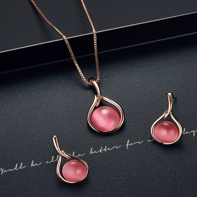Violet Teardrop Charms Halo Wrap Pendant box Chain Necklaces Smooth Dangle Earrings Bridal Wedding Elegant Jewelry for women sets view 3