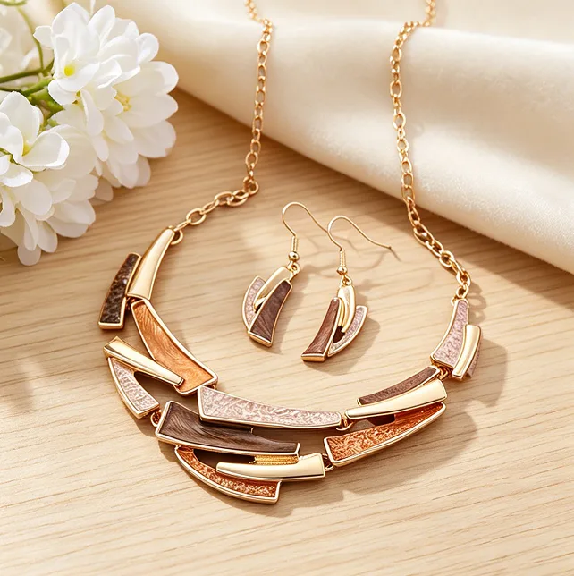 Bohemian Oil Painting Irregular Geometric Bib Choker Necklaces Drop Earrings Ethnic Statement fancy jewelry for ladies Women