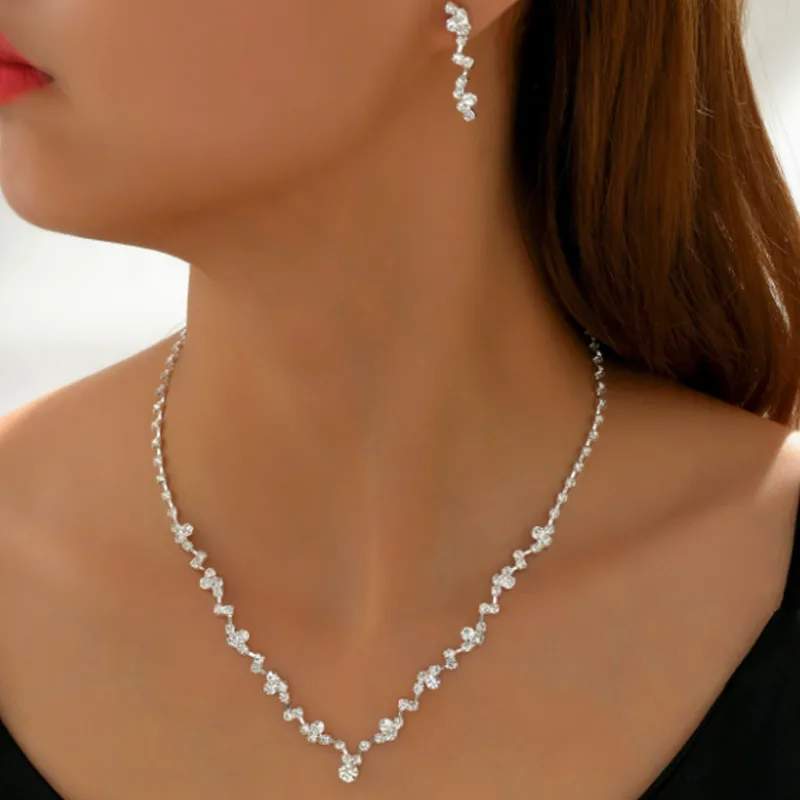 luxury classic Full with Rhinestone necklaces Irregular earrings designer trendy jewelry sets for Women bridal view 3