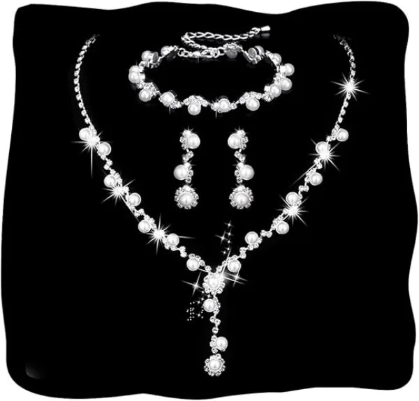 Floral Rhinestone Ornate Necklaces Fringed pearl Drop Earrings Beaded Bracelets for Women party Wedding Guest Party Jewelry Sets