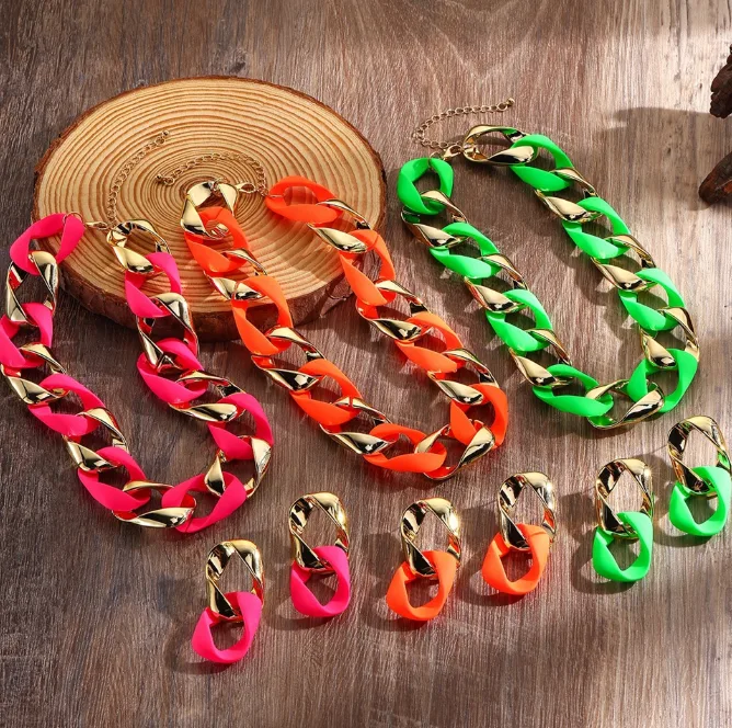 Chunky Twist Interlocking Chain Choker Necklaces Double Link Drop Earrings Minimalist Hip Hop chunky Women Men Statement Jewelry