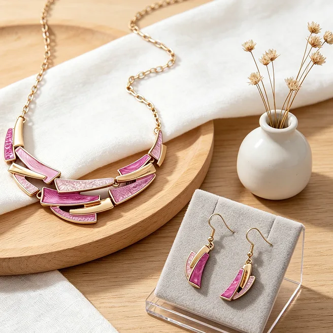 Bohemian Oil Painting Gradient Purple Irregular Geometric Bib Choker Necklaces Drop Earrings Ethnic Colorful Women Statement Jewelry view 2