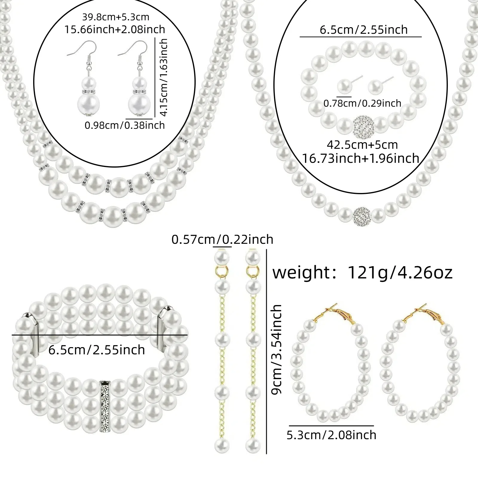 Fashion Multi Tier Pearl Tassel Necklaces Varied Length Pearl Drop Earrings Wide Row Pearl Link Bracelets Women Stack Jewelry Sets for gift view 2
