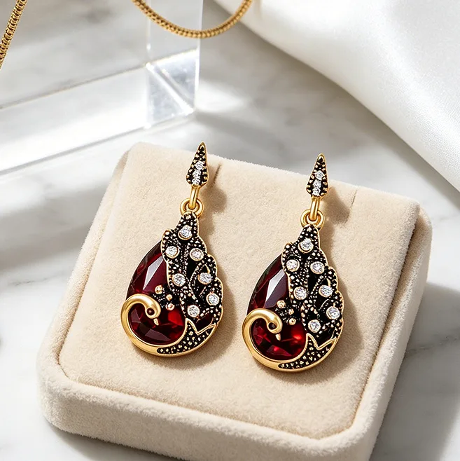 green Peacock Shape Teardrop Pendant Thin Link Necklaces Hook Drop Earrings Charms Bridal Wedding Elegant Party Jewelry for women view 3